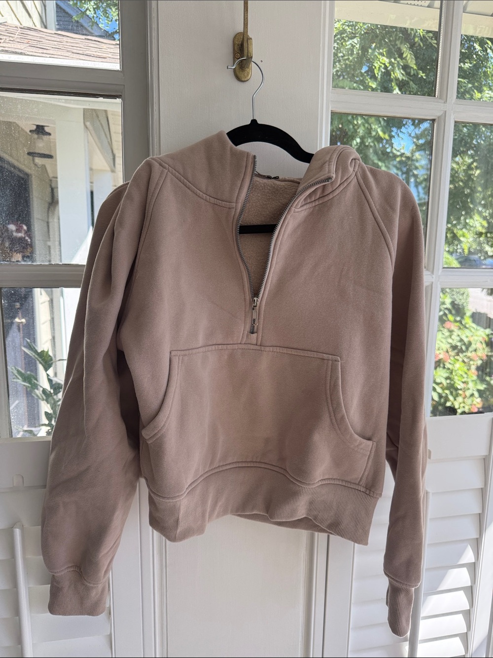 Women's Half-Zip Hooded Cropped Pullover - Taupe Large